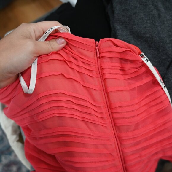 Tadashi Shoji Size 12 Coral Textured One Shoulder Knee Length Dress NWT - Picture 11 of 11